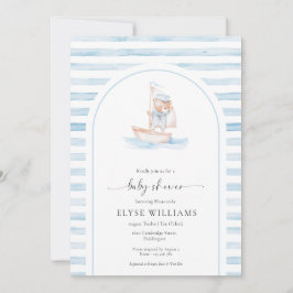 Invitación Sailor Bear Blue Stripe Baby Shower