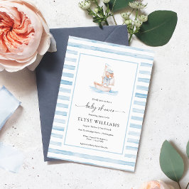 Invitación Sailor Bear Blue Stripe Baby Shower