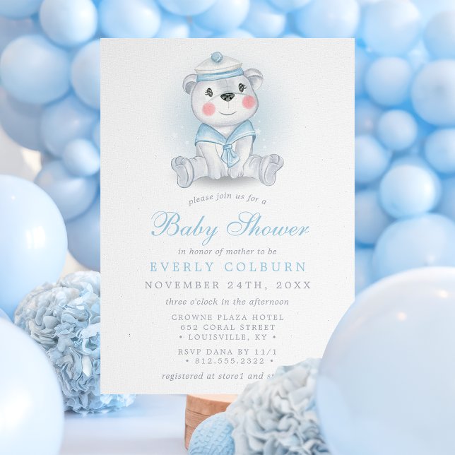 Invitación Sailor Bear Nautical Baby Shower (Subido por el creador)