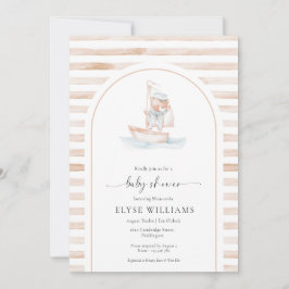 Invitación Sailor Bear Tan Stripe Baby Shower