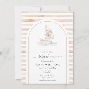 Invitación Sailor Bear Tan Stripe Baby Shower