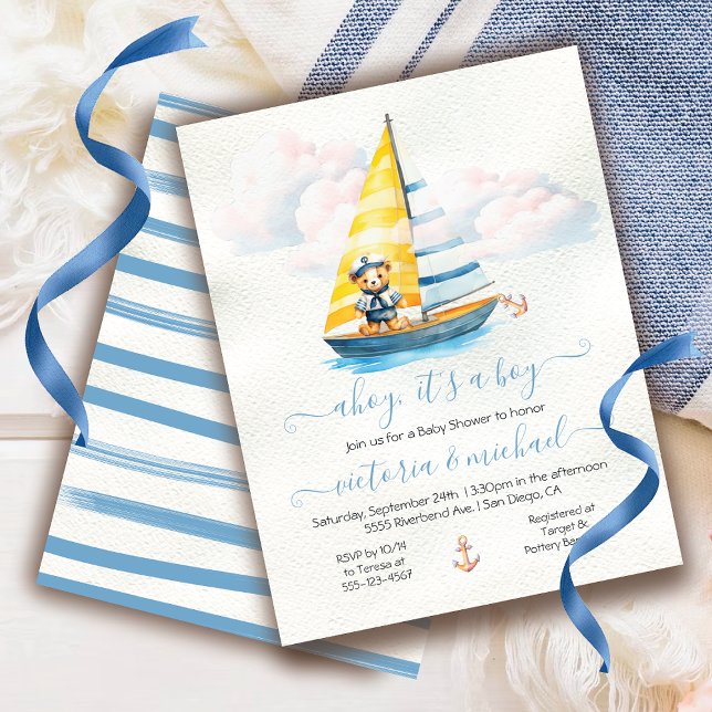 Invitación Sailor Nautical Ahoy Boy Baby Shower (Subido por el creador)