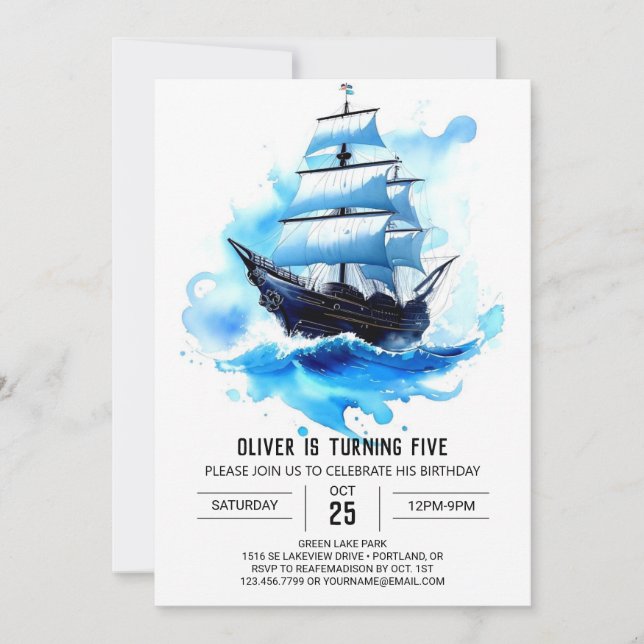 Invitación Sails Jolly Roger Happy Pirate Cumpleaños (Anverso)