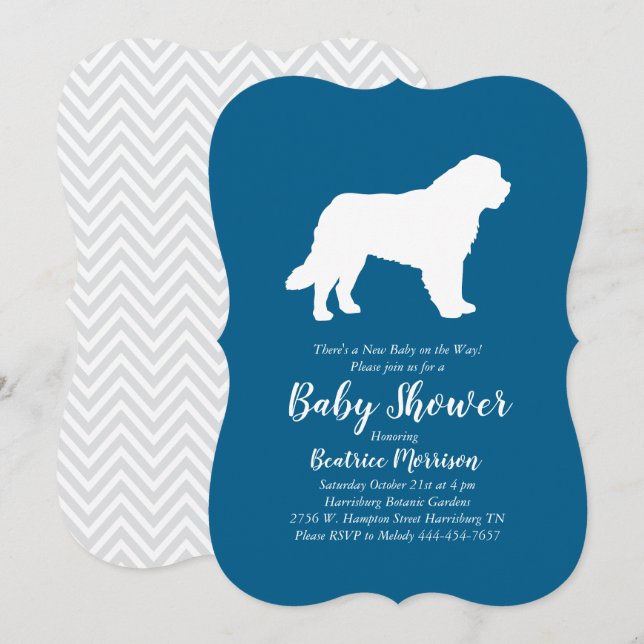 Invitación Saint Bernard Dog Baby Shower Boy Blue (Anverso / Reverso)