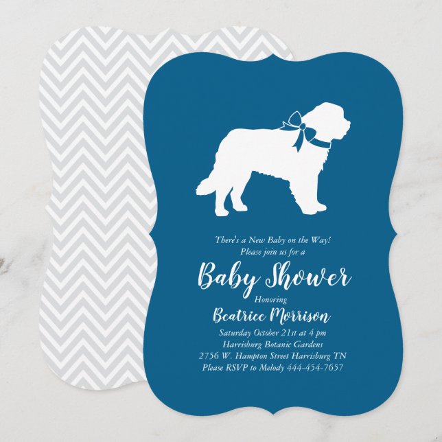 Invitación Saint Bernard Dog Baby Shower Boy Blue (Anverso / Reverso)
