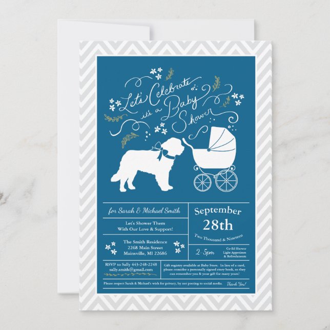 Invitación Saint Bernard Dog Baby Shower Boy Blue (Anverso)