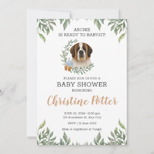 Invitación Saint Bernard Dog Greenery Boho Baby Shower