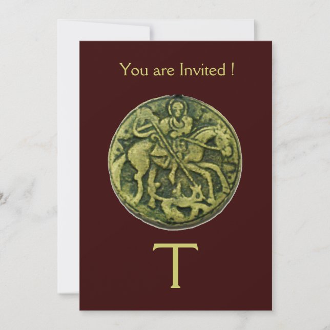 Invitación SAINT GEORGE Y DRAGON MEDALLION MONOGRAM, marrón (Anverso)