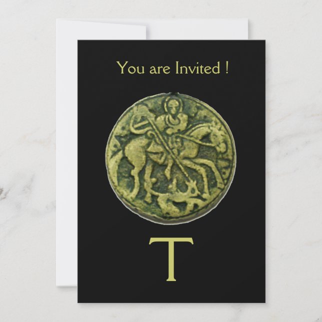 Invitación SAINT GEORGE Y DRAGON MEDALLION MONOGRAM, negro (Anverso)