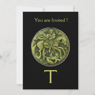 Invitación SAINT GEORGE Y DRAGON MEDALLION MONOGRAM, negro