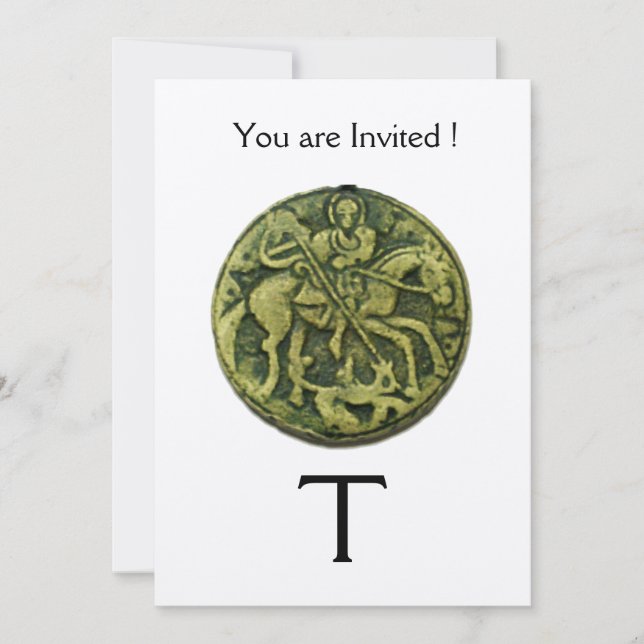 Invitación SAINT GEORGE Y DRAGON MEDALLION MONOGRAM, oro (Anverso)