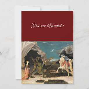 Invitación SAINT GEORGE Y EL DRAGÓN, marrón, azul rojo negro