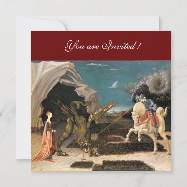 Invitación SAINT GEORGE Y EL DRAGÓN, marrón, azul rojo negro (Anverso)