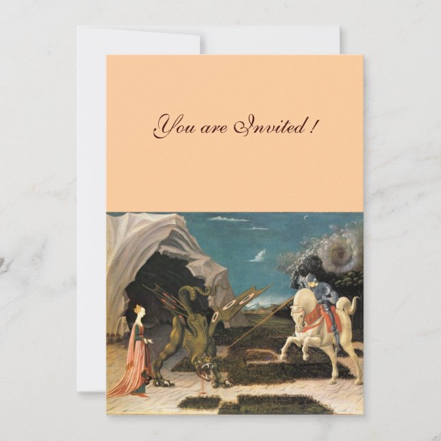 Invitación SAINT GEORGE Y EL DRAGÓN, marrón, rojo azul rosado (Anverso)