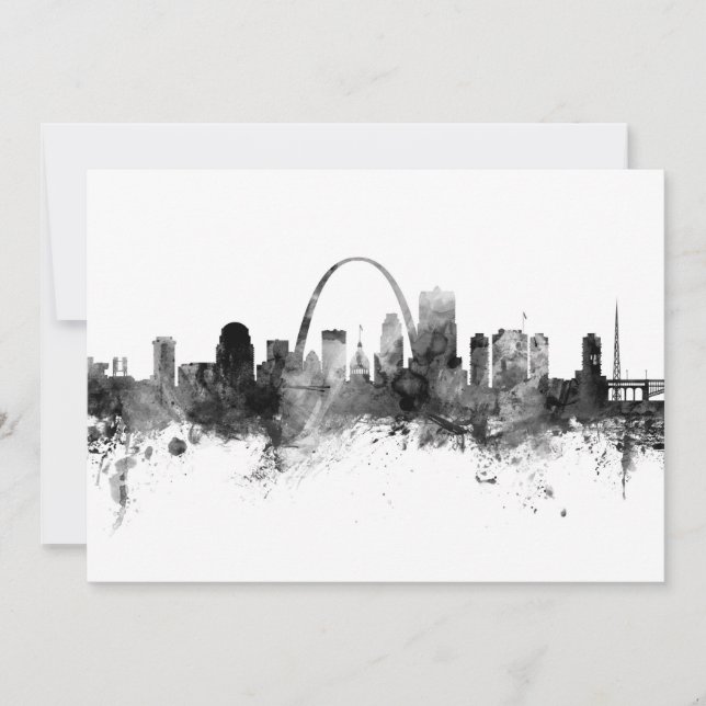 Invitación Saint Louis Missouri Skyline Black White (Anverso)