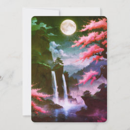 Invitación Sakora tree-Moonlit Waterfall with Cherr-pink