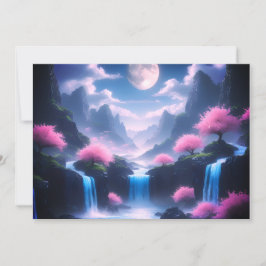 Invitación Sakora tree-Moonlit Waterfall with Cherr-pink