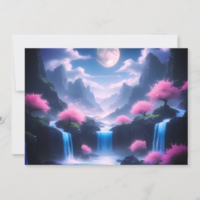 Invitación Sakora tree-Moonlit Waterfall with Cherr-pink (Anverso)