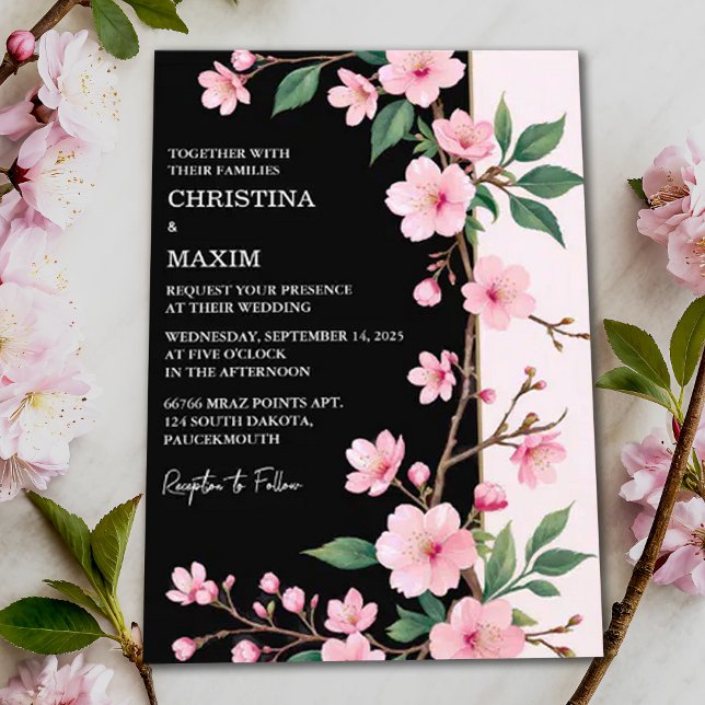 Invitación Sakura Blossom Jardín japonés Boda oscuro (Subido por el creador)