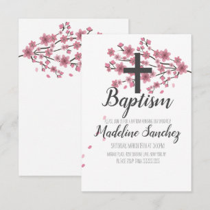Invitación Sakura Flor de Cerezo Rosa Bautizo Bautismo