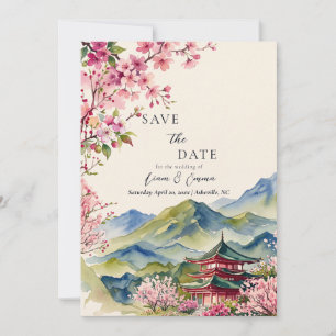 Invitación Sakura Flores de Cerezo Japonesas Guardar la Fecha
