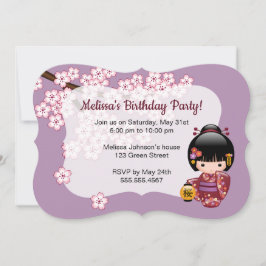 Invitación Sakura Kokeshi Muñeca Cute Geisha Fiesta de Cumple