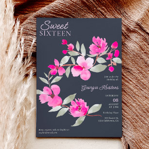 Invitación Sakura rosa moderno acuarela floral Sweet 16