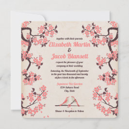 Invitación Sakura rosa y Boda de Aves Amadas