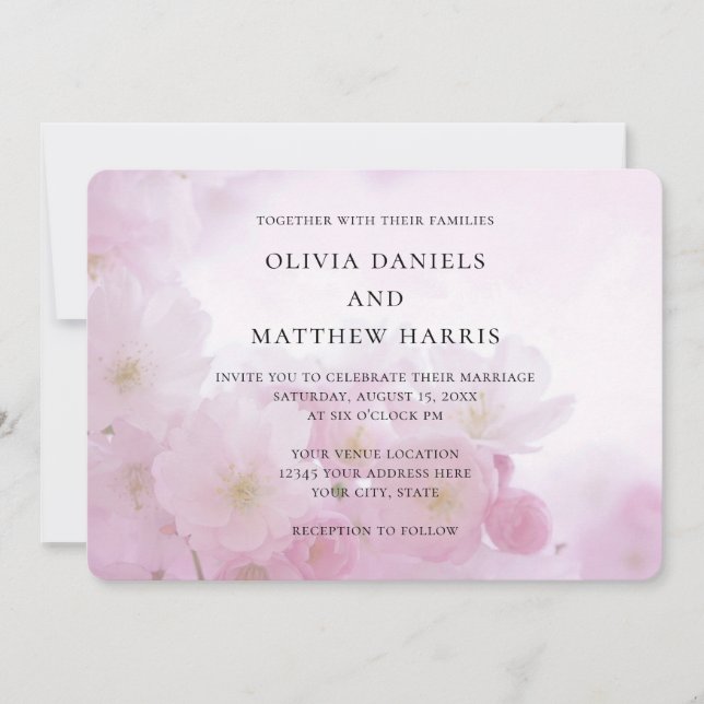 Invitación Sakura rosada de primavera, flor de cerezo. Boda f (Anverso)