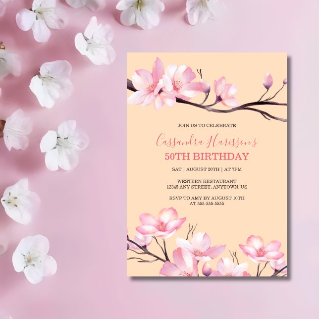 Invitación Sakura Rubor Pink Cherry Blossom Cumpleaños (Subido por el creador)