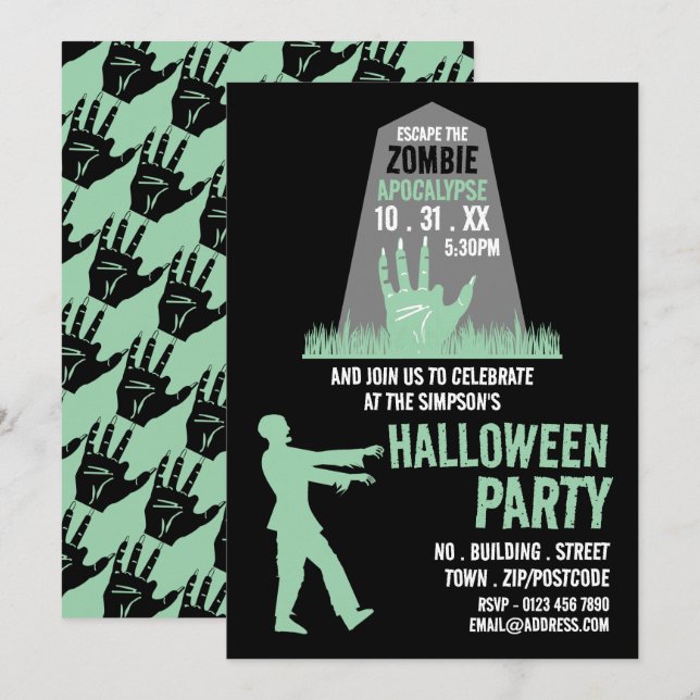 Invitación Sala de Escape con Tema de Apocalipsis Zombie Hall (Anverso / Reverso)