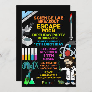 Invitación Sala de escape del tema del laboratorio de ciencia