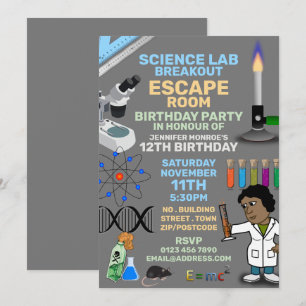 Invitación Sala de escape del tema del laboratorio de ciencia