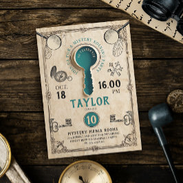 Invitación Sala de Escape Teal Retro Misterio Resolviendo Esp