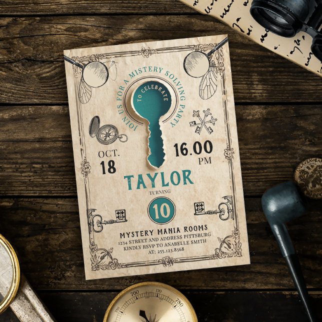 Invitación Sala de Escape Teal Retro Misterio Resolviendo Esp (Subido por el creador)