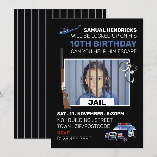 Invitación Sala De Escape Temática De La Cárcel, Fiesta De Cu (Anverso / Reverso)
