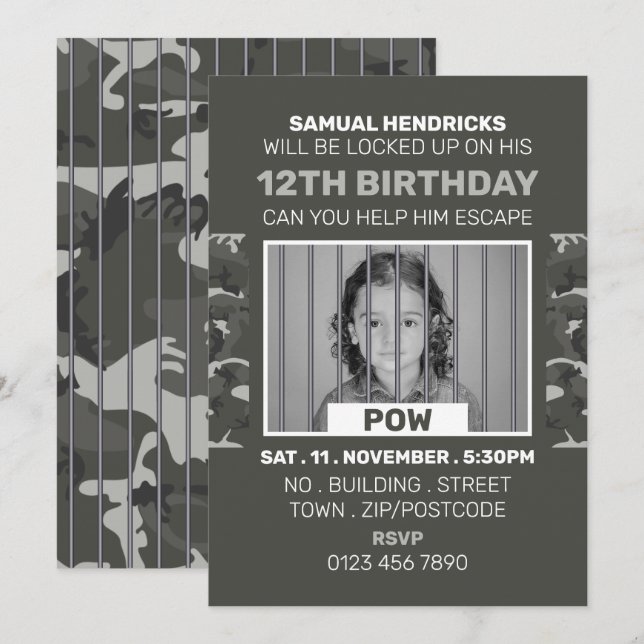 Invitación Sala de escape temática del prisionero de guerra,  (Anverso / Reverso)