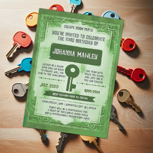 Invitación Sala de Escape Verde Fiesta de Cumpleaños Clave