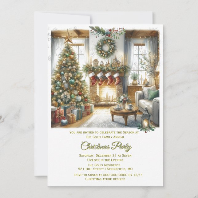 Invitación Sala de estar y árbol de Navidad Fiesta   (Anverso)