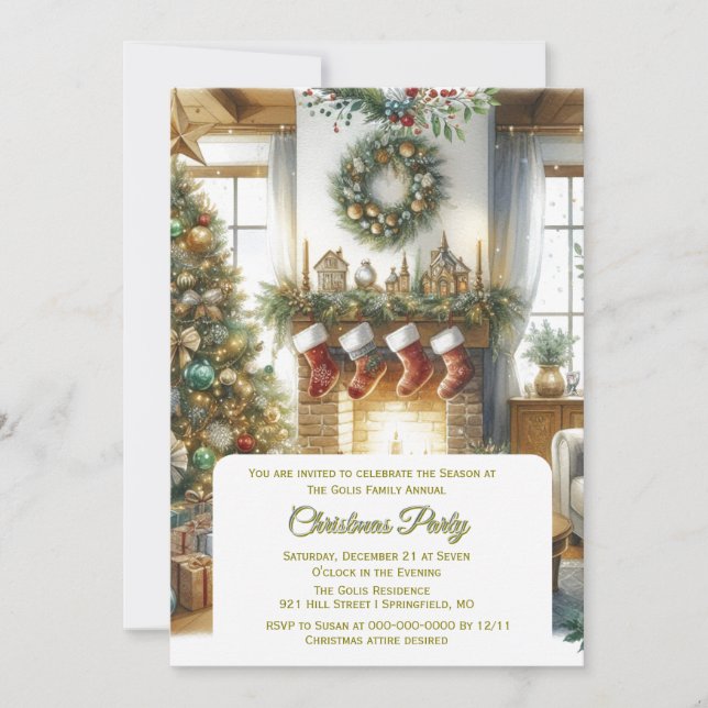 Invitación Sala de estar y vacaciones en árboles de Navidad (Anverso)