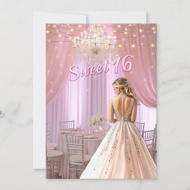 Invitación Sala de Fiesta de Cumpleaños Dulces Dieciséis Luce (Anverso)