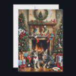 Invitación Sala decorada con gusto, chimenea, gatos, vintage<br><div class="desc">Este Fiesta Navidad Invitatio cuenta con 2 gatos frente a una chimenea en una sala de estar decorada de forma festiva. Aspecto vintage. Invitación perfecta para su Fiesta Navidad con sus amigos y familia. Personalizado de texto y de vuelta.</div>