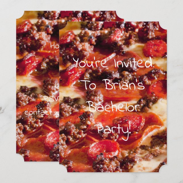 Invitación salchicha pepperoni pizza fiesta de soltero (Anverso / Reverso)