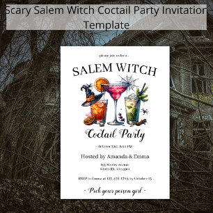 Invitación Salem Witch Scary Coctail Fiesta Halloween