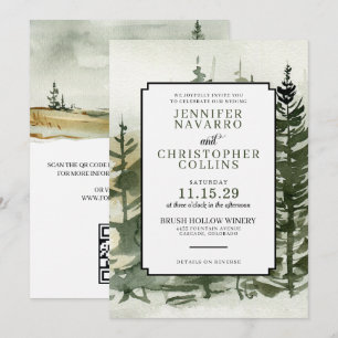 Invitación Saliente de color de agua con Boda de código QR