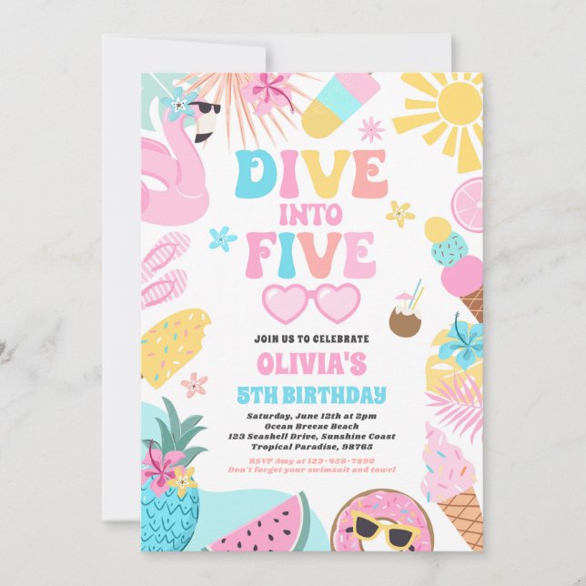 Invitación Salir a la playa tropical 5 Fiesta de cumpleaños (Anverso)