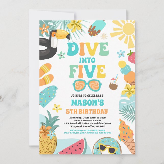 Invitación Salir a la playa tropical 5 Fiesta de cumpleaños (Anverso)