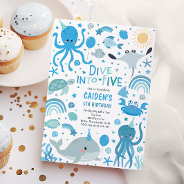 Invitación Salir a las cinco criaturas marinas Fiesta de cump