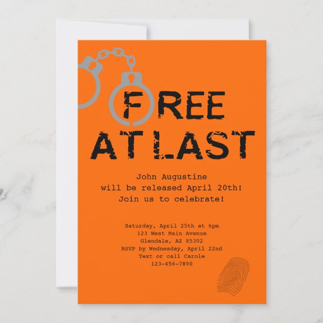 Invitación Salir de la cárcel Fiesta del hogar de bienvenida  (Anverso)