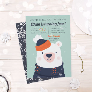 Invitación Salir   Fiesta de cumpleaños del oso polar inverna
